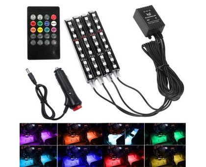 Декоративна RGB LED підсвітка салону авто, світломузика, ДУ, 12В