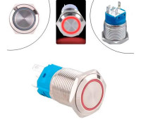 Кнопка 22мм фіксуюча, 12-24В, червоний LED, 5pin, 22F-11EZ