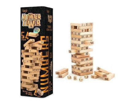 Настольная игра Дженга Башня Jenga Number Tower Джанга NT-01U, 54 бруска