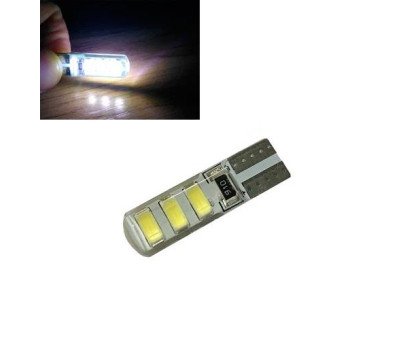 2х LED T10 W5W лампа в автомобіль, 6 SMD 5630 5730 з обманкою, в силіконі