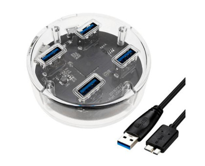 4-портовий USB 3.0 хаб концентратор, до 5 Гбіт/с, прозорий