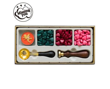 Набір для сургучних печаток, 3 кольори, свічка, ложка, печатка Missing You