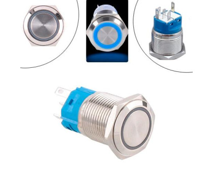 Кнопка 22мм фиксирующаяся, 12-24В, синий LED, 5pin, 22F-11EZ