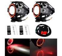 Фари прожектори для мотоцикла U7 LED 12В 3000лм Angel Eyes червоні і кнопка
