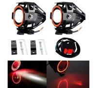 Фари прожектори для мотоцикла U7 LED 12В 3000лм Angel Eyes червоні і кнопка
