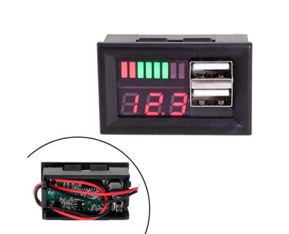 Індикатор заряду акумулятора, вольтметр 12В, 2xUSB автомобільний