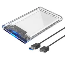Кишеня зовнішня для 2.5 жорсткого диску HDD/SSD, SATA, USB 3.0, прозора
