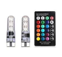 2x LED T10 W5W лампа в автомобиль с пультом ДУ, 6 SMD 5050, 16 цветов
